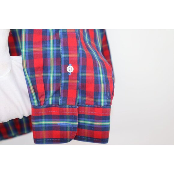 L.L.Bean Mens Wrinkle Free Plaid Long Sleeve Shirt M Red/Blue Check Cottagecore - Picture 5 of 9